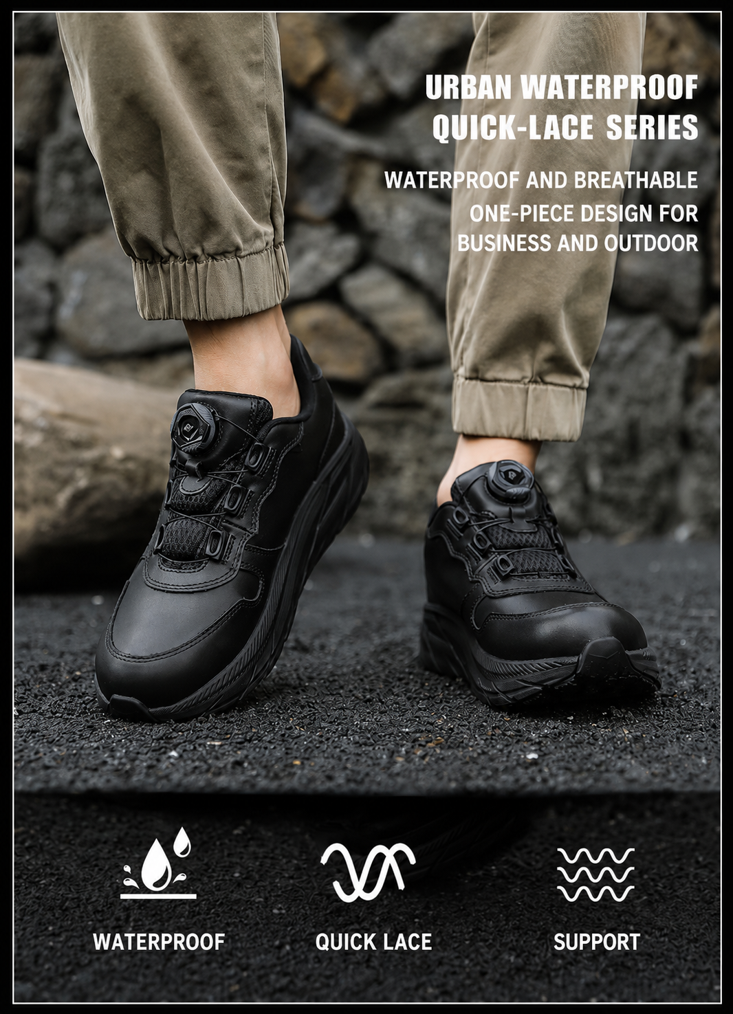 SUOYUE Urban Autumn/Winter Black Low-Top Lace-Up Waterproof Commuter Casual Leather Shoes (Men) 25502BLACK-43